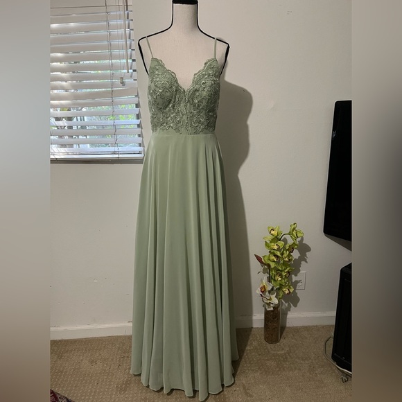 Azazie Dresses & Skirts - Azazie Sage Green with Lace Maxi Dress